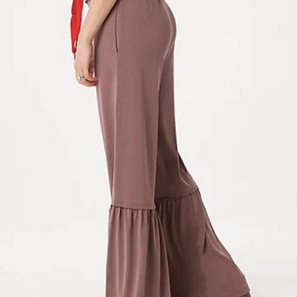 Peace Love World BOHO Espresso & Red RUFFLE Flare Pants UNIQUE FESTIVE SOFTEST M - Picture 4 of 16